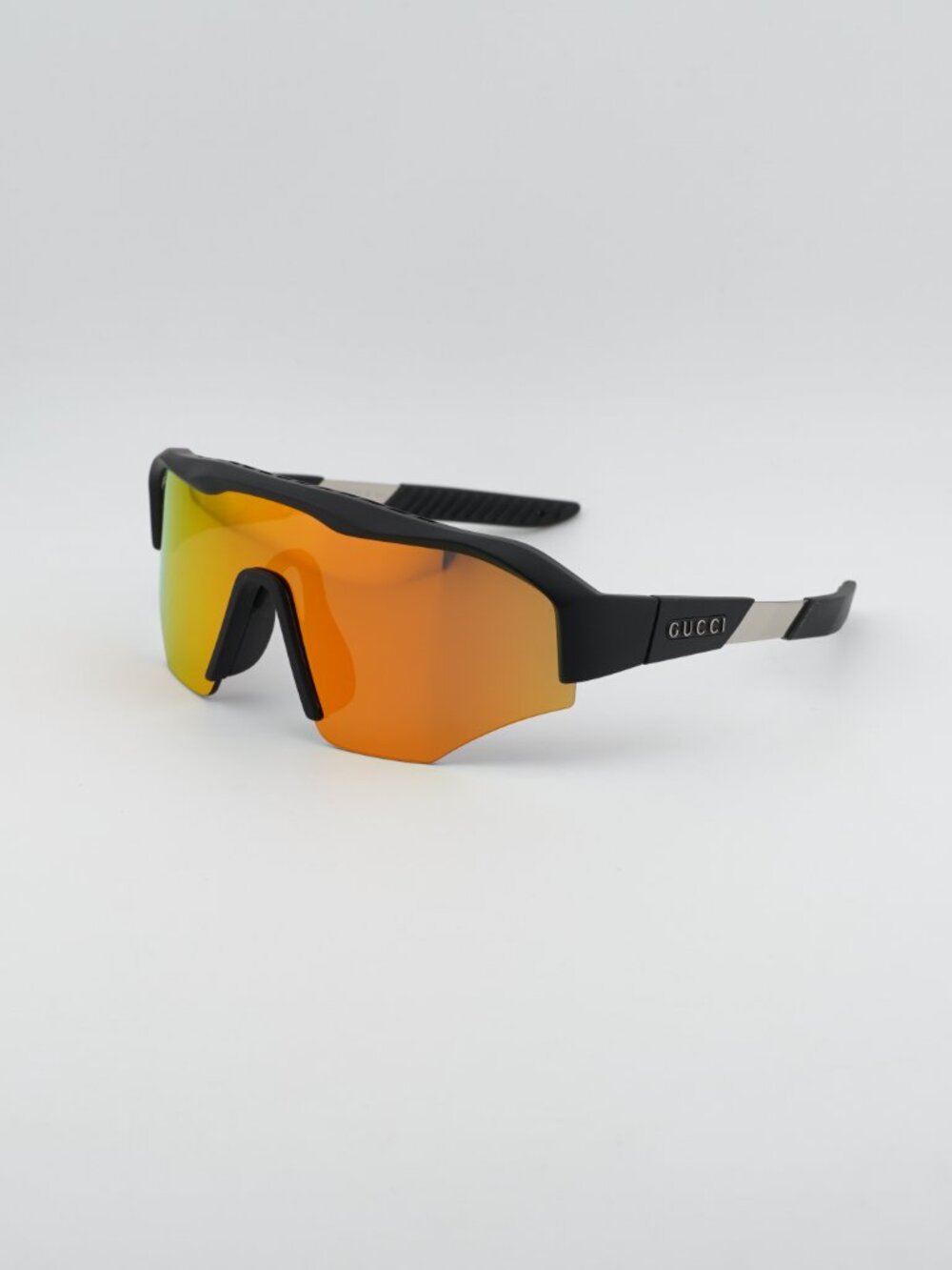 Gucci GG2017S 004 Sunglasses Black Shield Frame, Orange Mirror Lenses